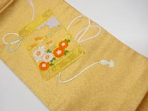リサイクル　金駒刺繍縅毛に花模様名古屋帯